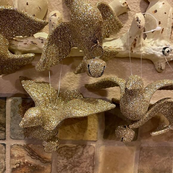 18 Gold Glitter Dove Ornaments With Bells - Picture 12 of 16